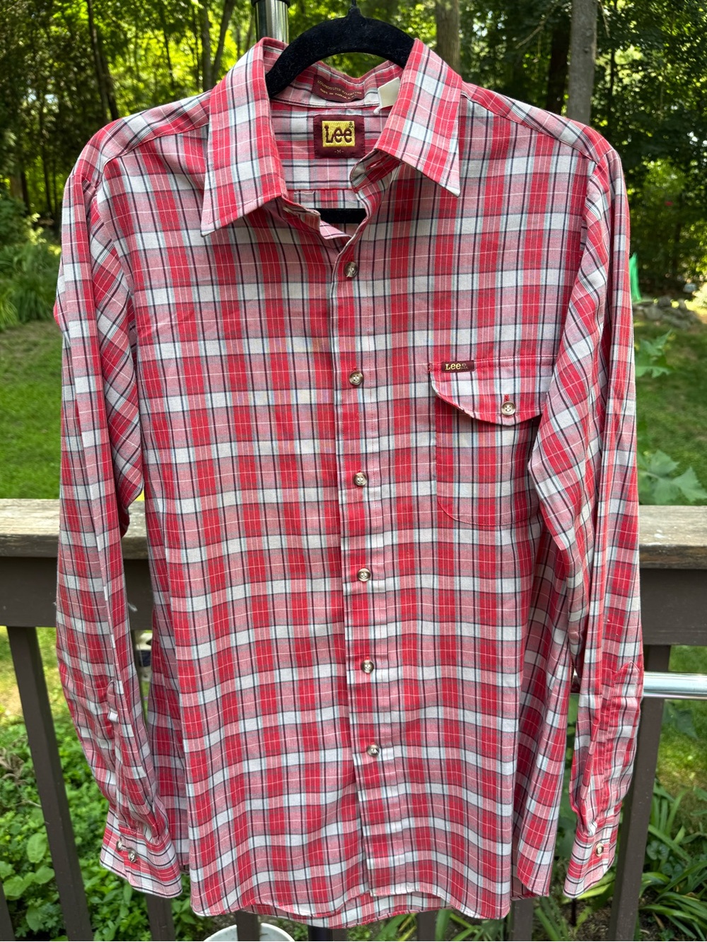 Lee Red and White Plaid Long-Sleeve Button-Down Shirt